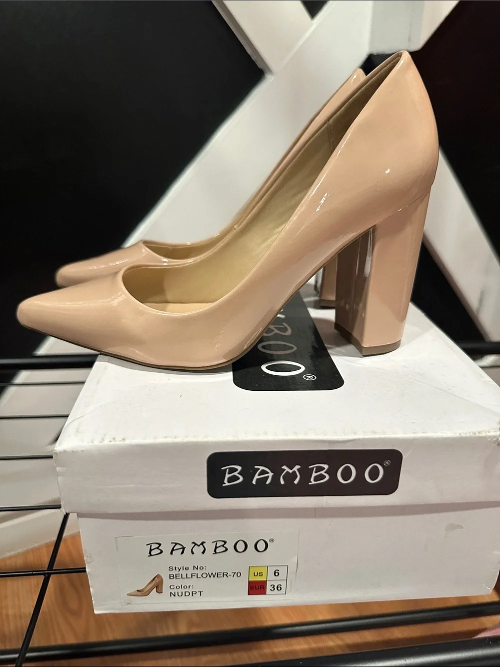 BAMBOO Blush Patent Pointed-Toe Pumps